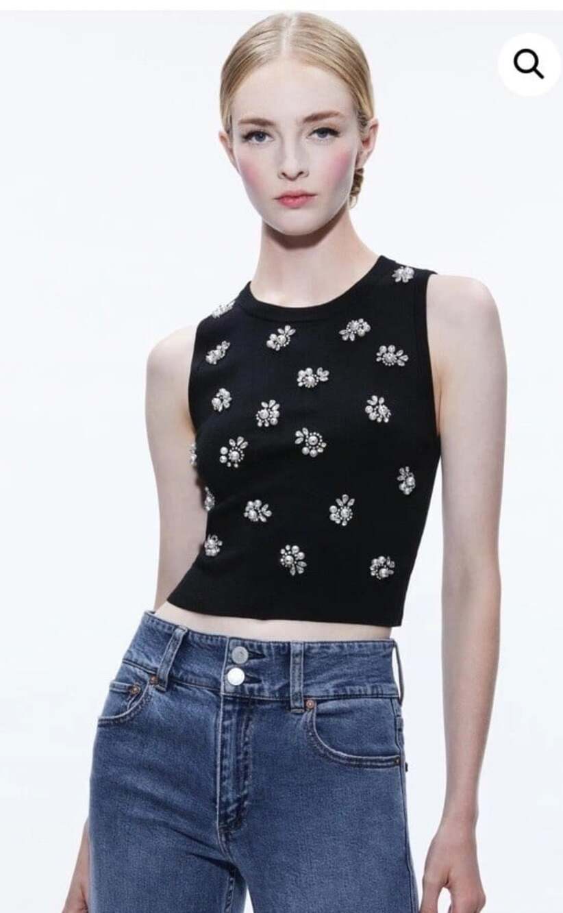Alice + Olivia Amity Black Embellished Wool Tank Top Small NWT - Picture 5 of 12